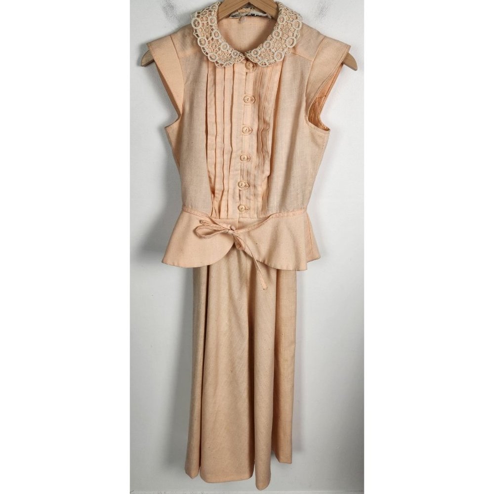 Vintage 1970's Act I Sz. XS New York Light Pink Linen Blend Midi Dress & Jacket